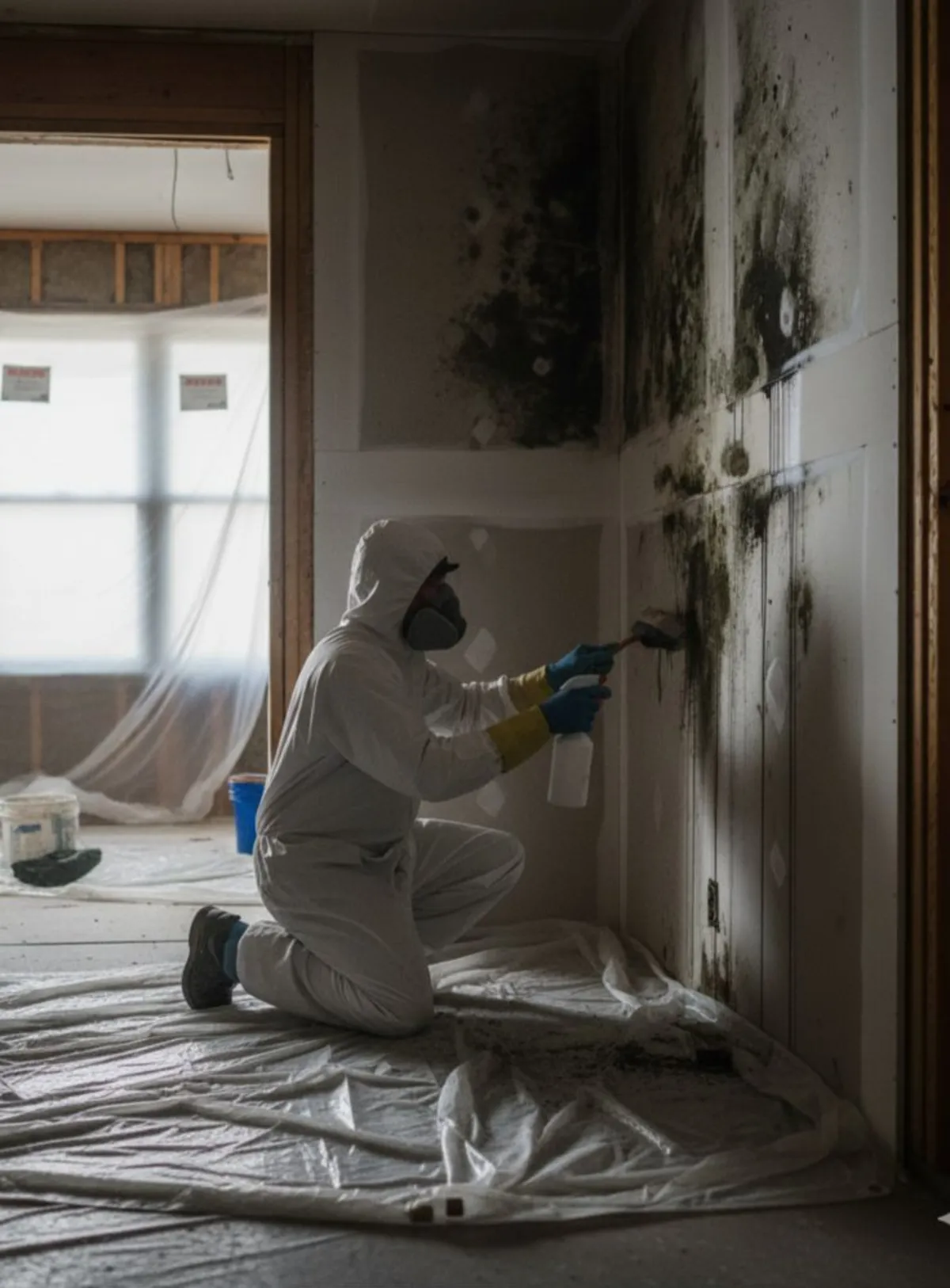 Zero Spore technician inspecting a room for mold damage